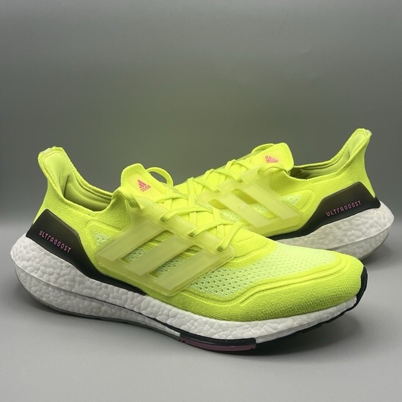 Adidas Ultraboost 21 Solar Neon Yellow Running Shoes - Men's Size 10 Used